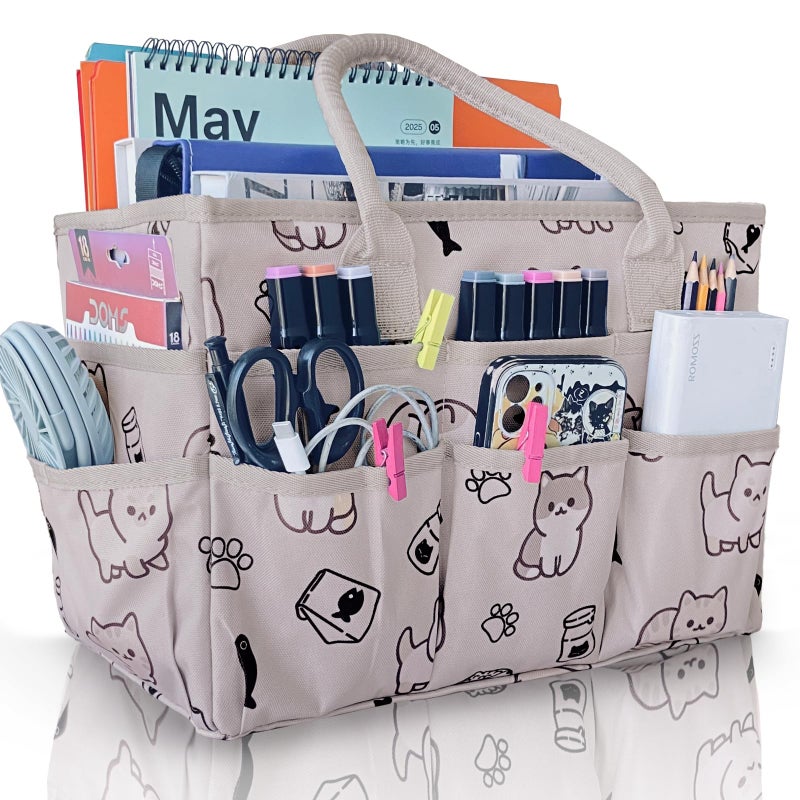 Cupohus Craft Organizer Tote Bag Art Organizer Craft Caddy with Multiple Pockets Large Capacity Supply Storage Bag for Sewing Knitting Painting and Travel Pet Prints - Image 2