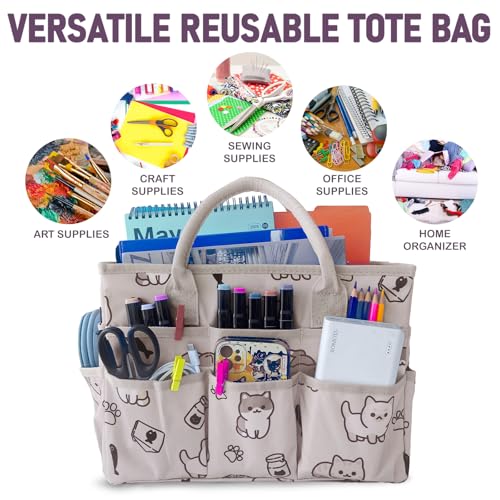 Cupohus Craft Organizer Tote Bag Art Organizer Craft Caddy with Multiple Pockets Large Capacity Supply Storage Bag for Sewing Knitting Painting and Travel Pet Prints - Image 3