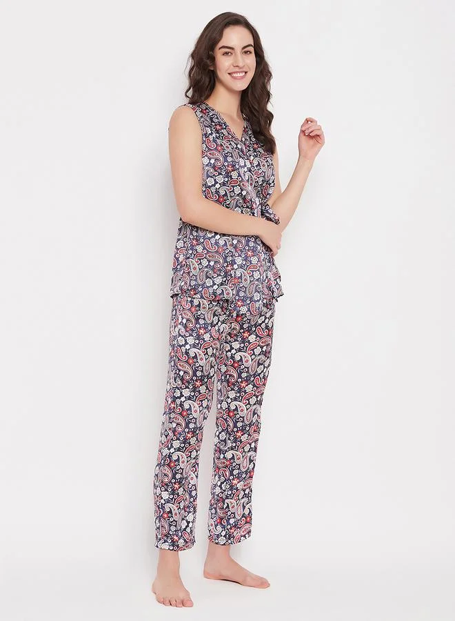 كلوفيا Satin Paisley Print Angrakha Top & Pyjama Set by Styli
