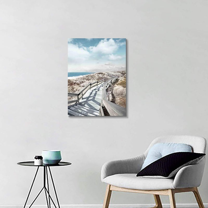 Hardy Gallery Beach Pier Canvas Wall Art: Boardwalk Stair Picture Graphic Art Painting for Wall Decor(18''x24'') - Image 3
