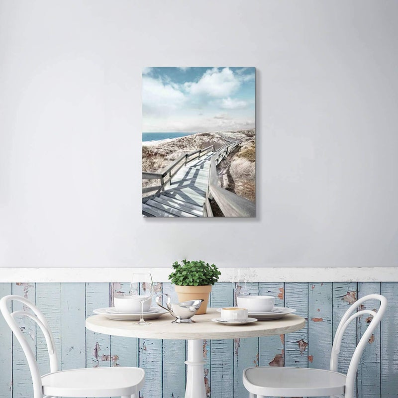 Hardy Gallery Beach Pier Canvas Wall Art: Boardwalk Stair Picture Graphic Art Painting for Wall Decor(18''x24'') - Image 5