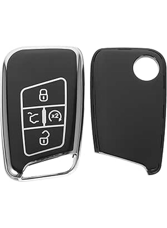 TPU Key Fob Cover Car Key Holder Protective Shell Black Automotive Interior Accessory - Image 1