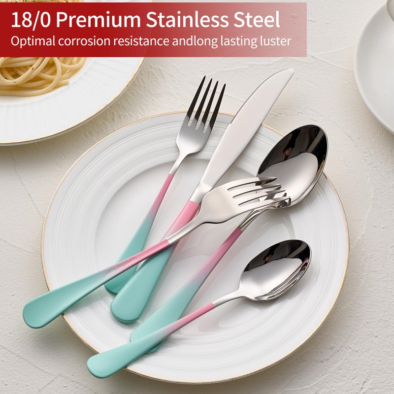 Onlycooker Colorful Silverware Set 20 Piece 18/0 Stainless Steel Flatware Pink and Green Handle Cutlery Set Service for 4 Fork Knife Spoon Set Mirror Finish Dishwasher Safe - Image 3