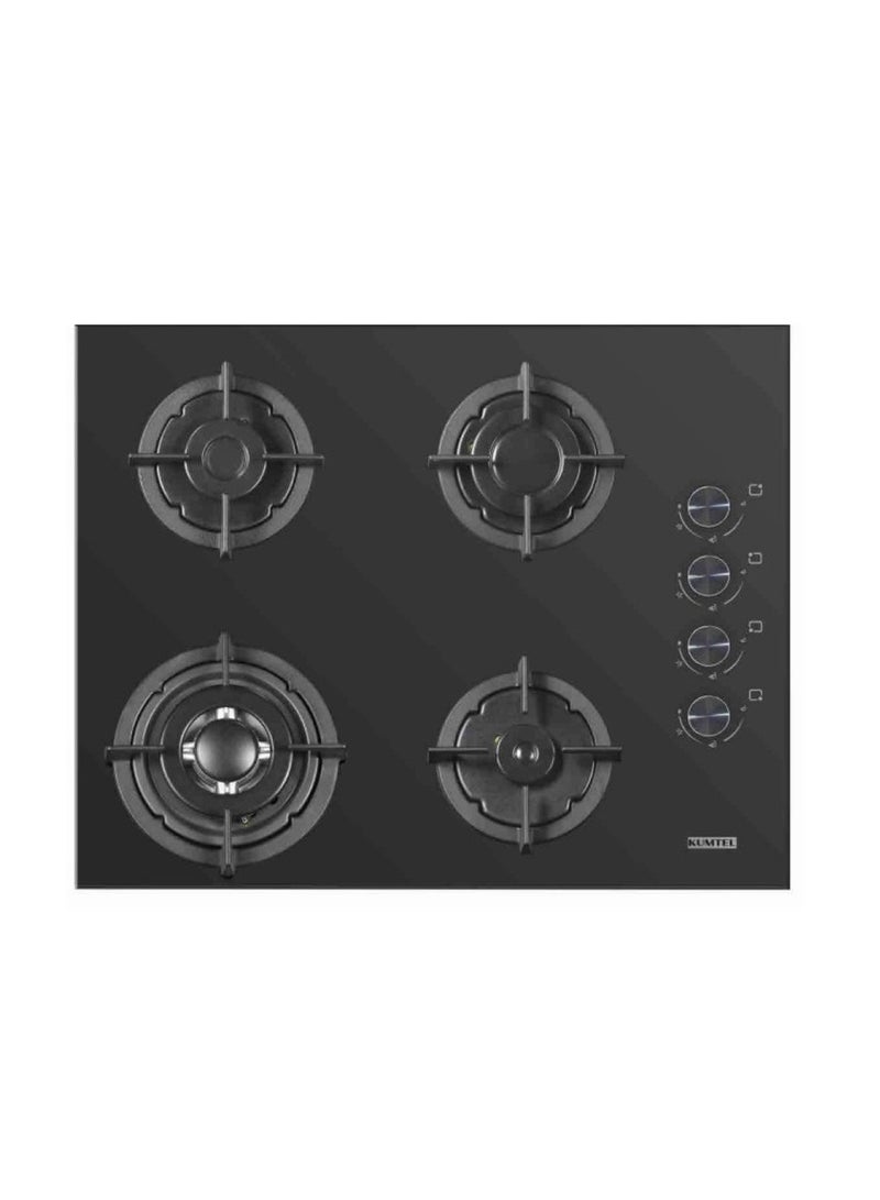 Kumtel Built-in Gas Cooker - 4 burners - 65 cm - Turkish - black Glass - C6-40BTF - Image 2