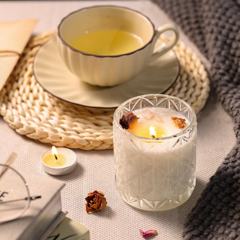 Lanttu 10pcs Empty Clear Diamond Glass Candle Jars, 7oz Glass Containers with Wooden Lids and Labels, Candle Vessels for DIY, Gifts, Candle Making Supplies, Wedding Decorations - Image 5