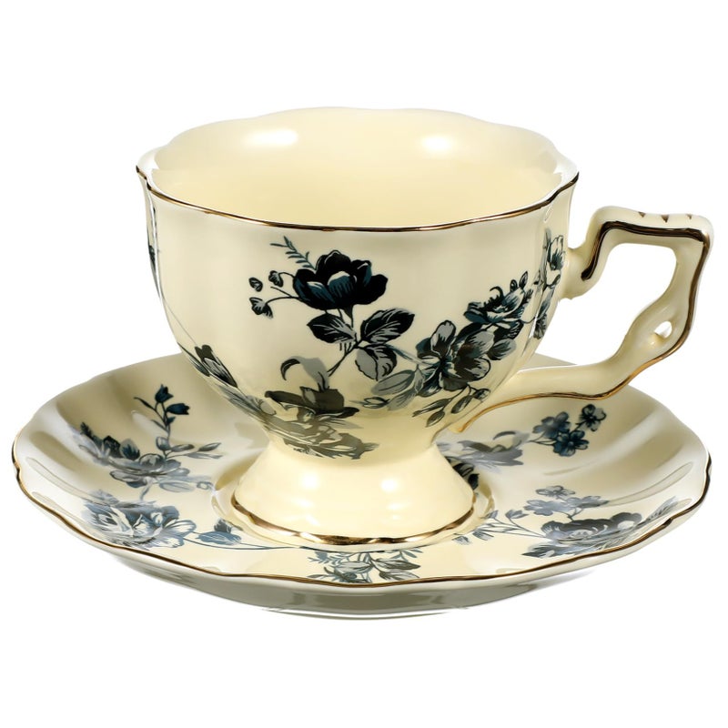 Vintage Ceramic Coffee Mug and Saucer Set for Home Office and Afternoon Tea - Image 2