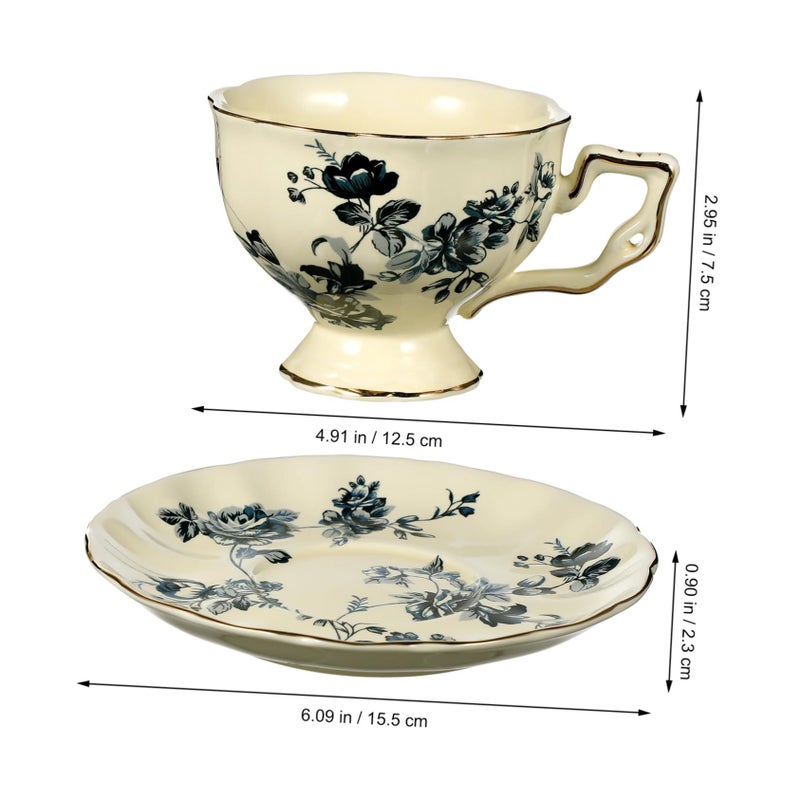 Vintage Ceramic Coffee Mug and Saucer Set for Home Office and Afternoon Tea - Image 3