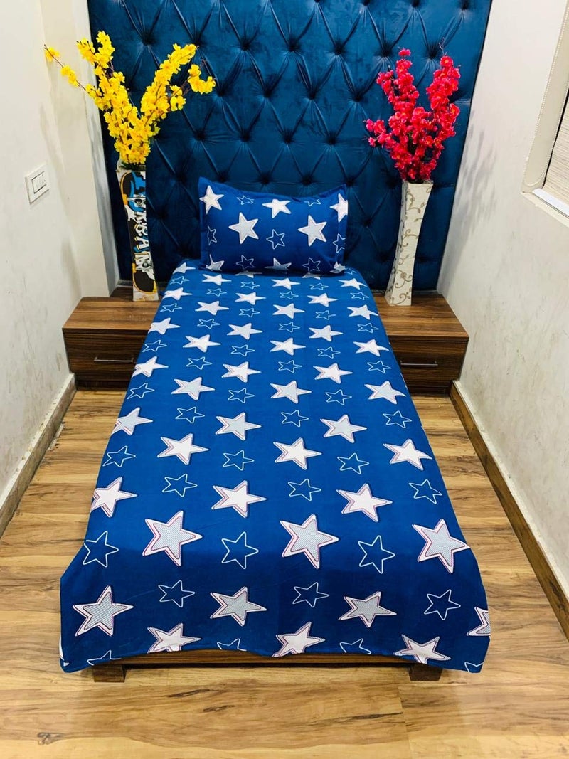 Magnetic Shadow Cotton Blend Single Bed Sheet with 1 Pillow Cover 60"X 90" inches (Blue Star) - Image 2
