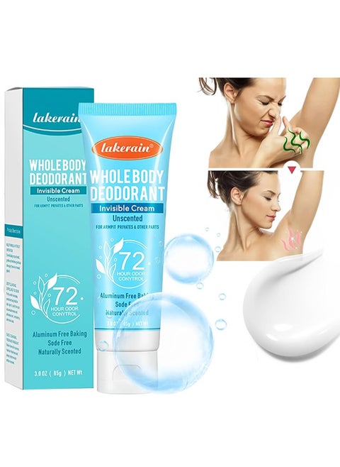 Whole Body Deodorant Invisible Cream，Aluminum Free Deodorant Lotion, Underarm Deodorant Cream (72 Hour Deodorant), Deodorant Antiperspirant Clear Gel, No Baking Soda (No fragrance)