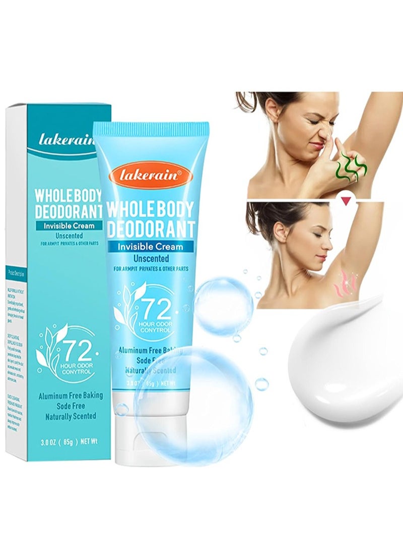 lakerain - Whole Body Deodorant Invisible Cream，Aluminum Free Deodorant Lotion, Underarm Deodorant Cream (72 Hour Deodorant), Deodorant Antiperspirant Clear Gel, No Baking Soda (No fragrance) - Image 1