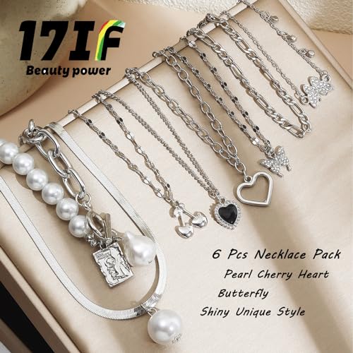 17IF 53 PCS(8 PACK) Silver Plated Jewelry Set with 6 Necklace 11 Ankle Bracelet 30 Kunckle Ring 6 Pair Earring hoop Vintage Boho Pearl for Women and Birthday Travel Holiday - Image 3