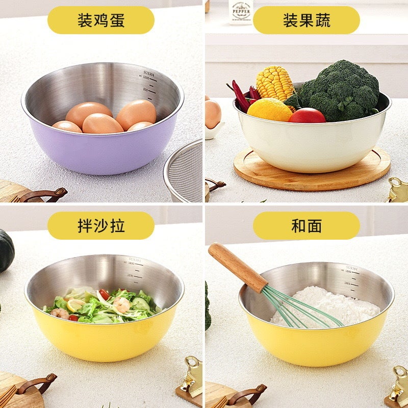 304 Salad Basin Stainless Steel Japanese Cooking Basin With Scale Household Vegetable Washing And Draining Basket Egg Baking Rice Washing Basin - Image 4