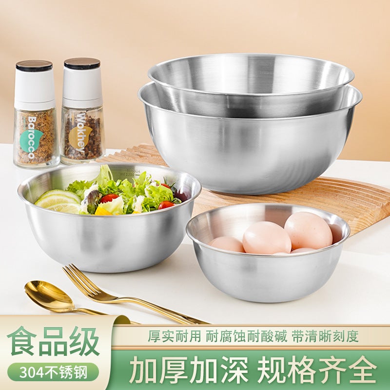 304 Salad Basin Stainless Steel Japanese Cooking Basin With Scale Household Vegetable Washing And Draining Basket Egg Baking Rice Washing Basin - Image 3