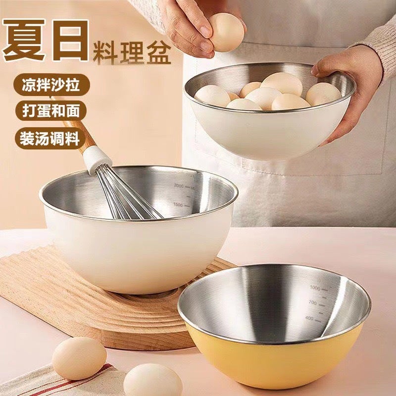 304 Salad Basin Stainless Steel Japanese Cooking Basin With Scale Household Vegetable Washing And Draining Basket Egg Baking Rice Washing Basin - Image 2
