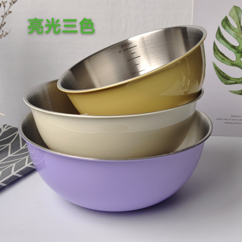 304 Salad Basin Stainless Steel Japanese Cooking Basin With Scale Household Vegetable Washing And Draining Basket Egg Baking Rice Washing Basin - Image 1