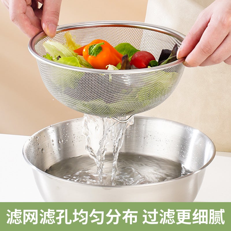 304 Salad Basin Stainless Steel Japanese Cooking Basin With Scale Household Vegetable Washing And Draining Basket Egg Baking Rice Washing Basin - Image 5
