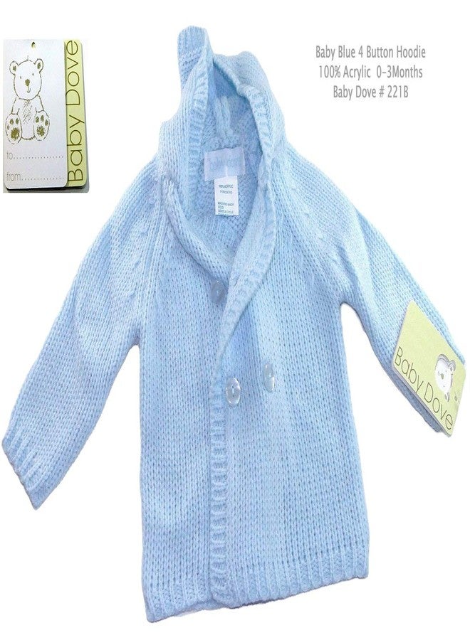 Baby Dove Blue Soft Elegant Newborn Baby Boy Double Breasted Sweater Jacket with Hood 0-3 Mo - Image 3