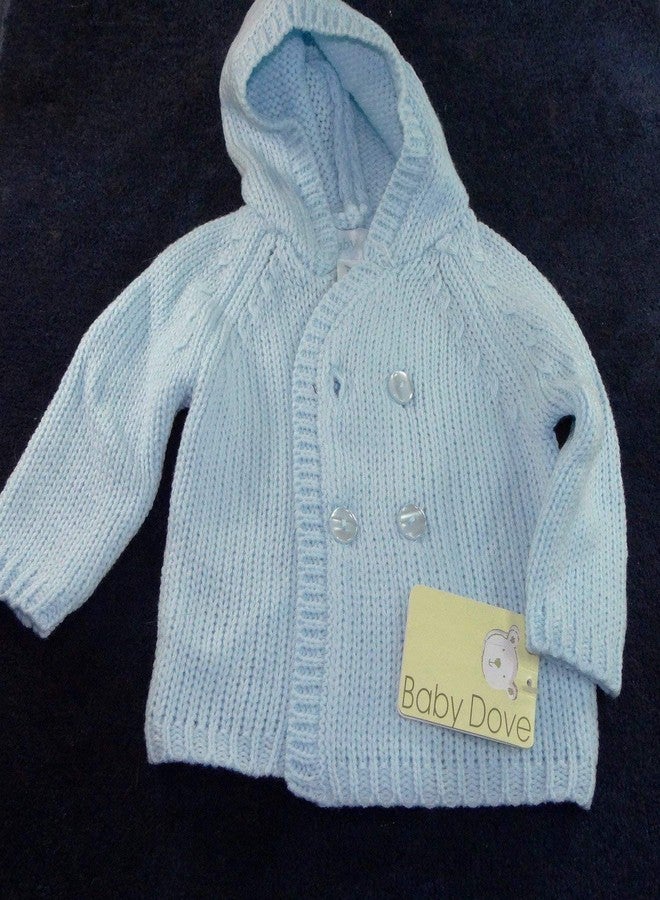 Baby Dove Blue Soft Elegant Newborn Baby Boy Double Breasted Sweater Jacket with Hood 0-3 Mo - Image 2
