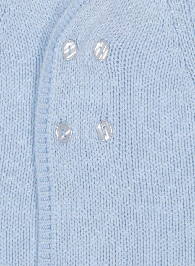 Baby Dove Blue Soft Elegant Newborn Baby Boy Double Breasted Sweater Jacket with Hood 0-3 Mo - Image 4