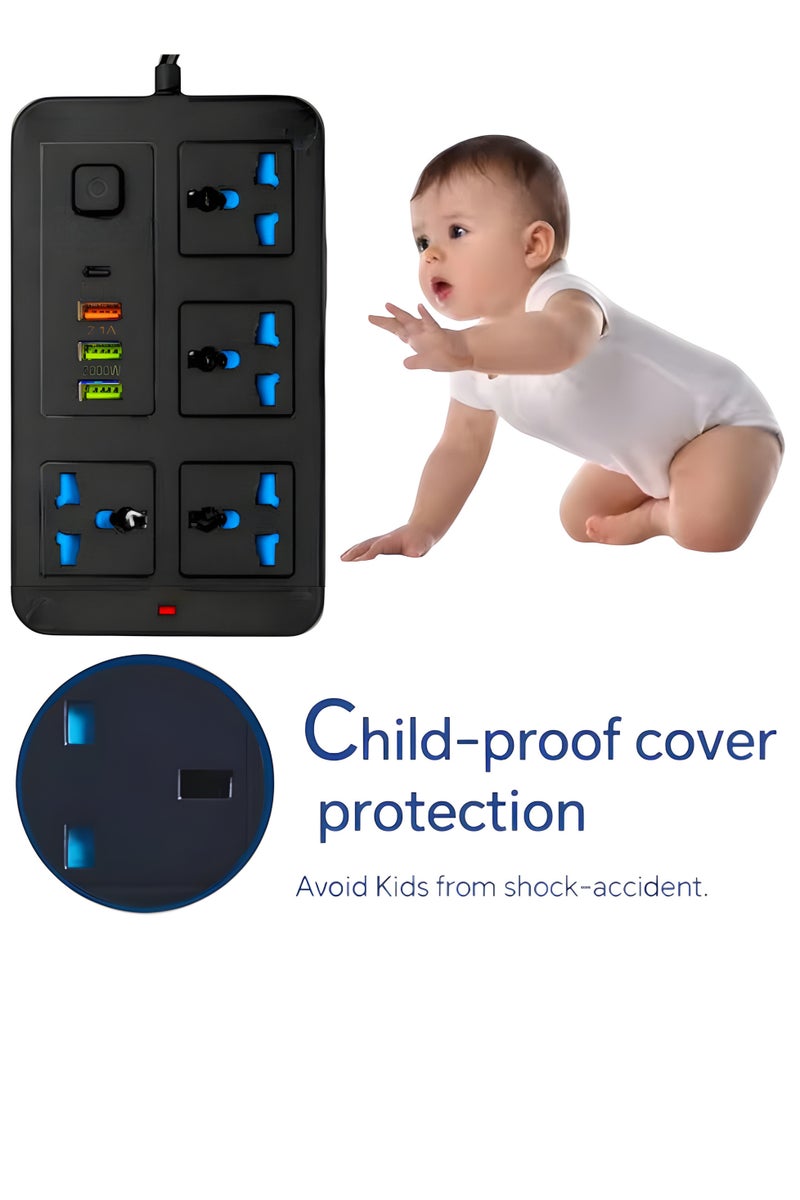 Power Strip with 4 Outlets + 3 USB Ports + 1 PD, Auto Max 1A, 2500W Rated Power, 10A, 250V, A37 - Image 5