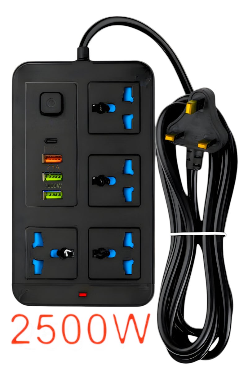 Power Strip with 4 Outlets + 3 USB Ports + 1 PD, Auto Max 1A, 2500W Rated Power, 10A, 250V, A37 - Image 2