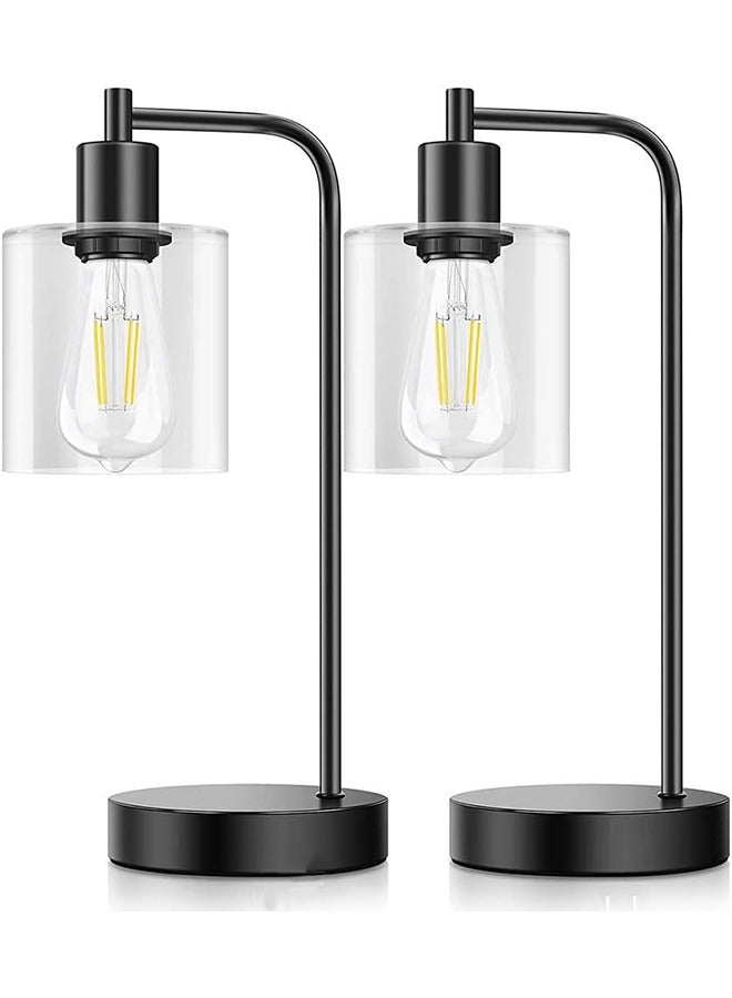 Garlo Set of 2 Industrial Touch Control Table Lamps, 3-Way Dimmable Bedside Nightstand Reading Lamps with Glass Shade for Bedroom Office, Daylight LED Bulbs Included - Image 1
