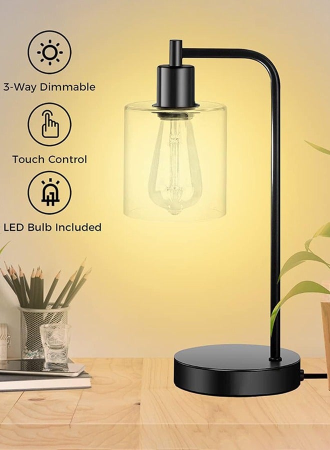 Garlo Set of 2 Industrial Touch Control Table Lamps, 3-Way Dimmable Bedside Nightstand Reading Lamps with Glass Shade for Bedroom Office, Daylight LED Bulbs Included - Image 4