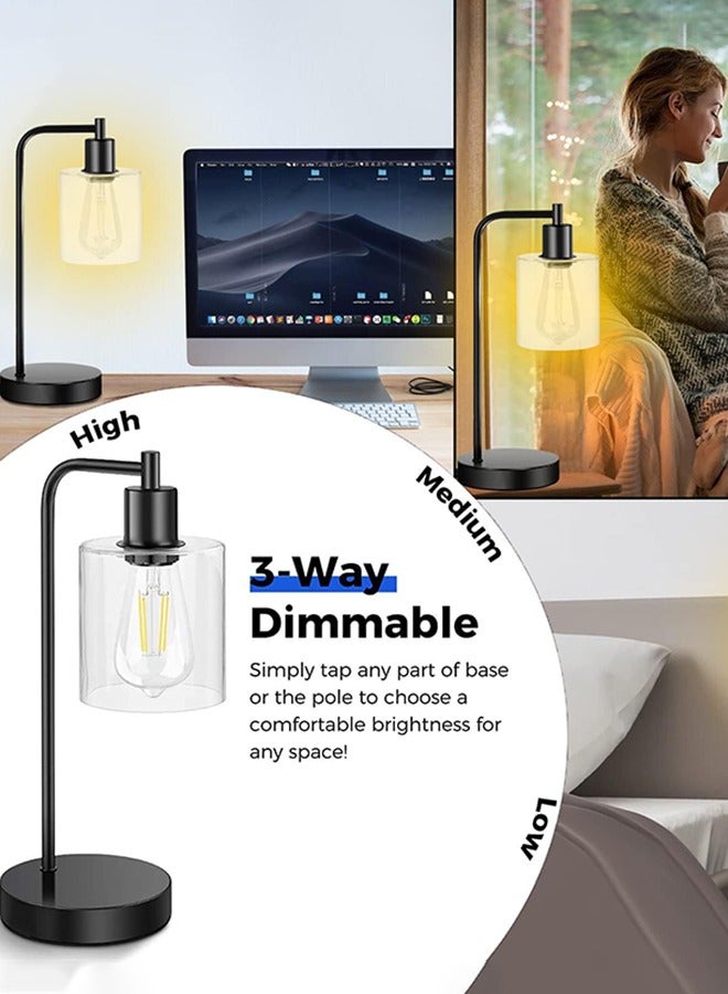 Garlo Set of 2 Industrial Touch Control Table Lamps, 3-Way Dimmable Bedside Nightstand Reading Lamps with Glass Shade for Bedroom Office, Daylight LED Bulbs Included - Image 5