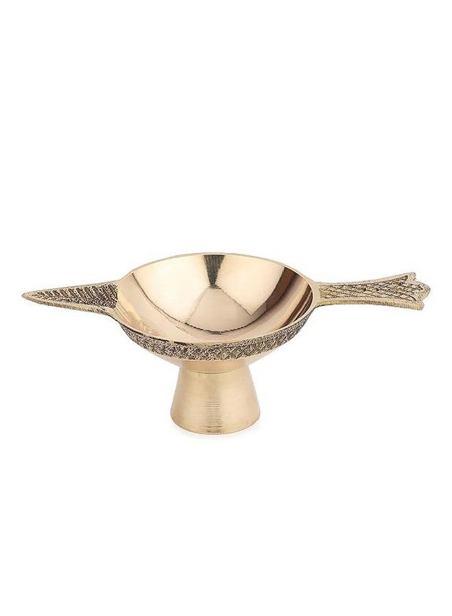 ROLIMOLI Brass Laxmi Handmade Oil Lamp With Golden Engraved Made Of Brass Metal Diya Vilakku For Puja Pooja. Traditional Indian Deepawali Gift Items Set Of 1 - Image 1