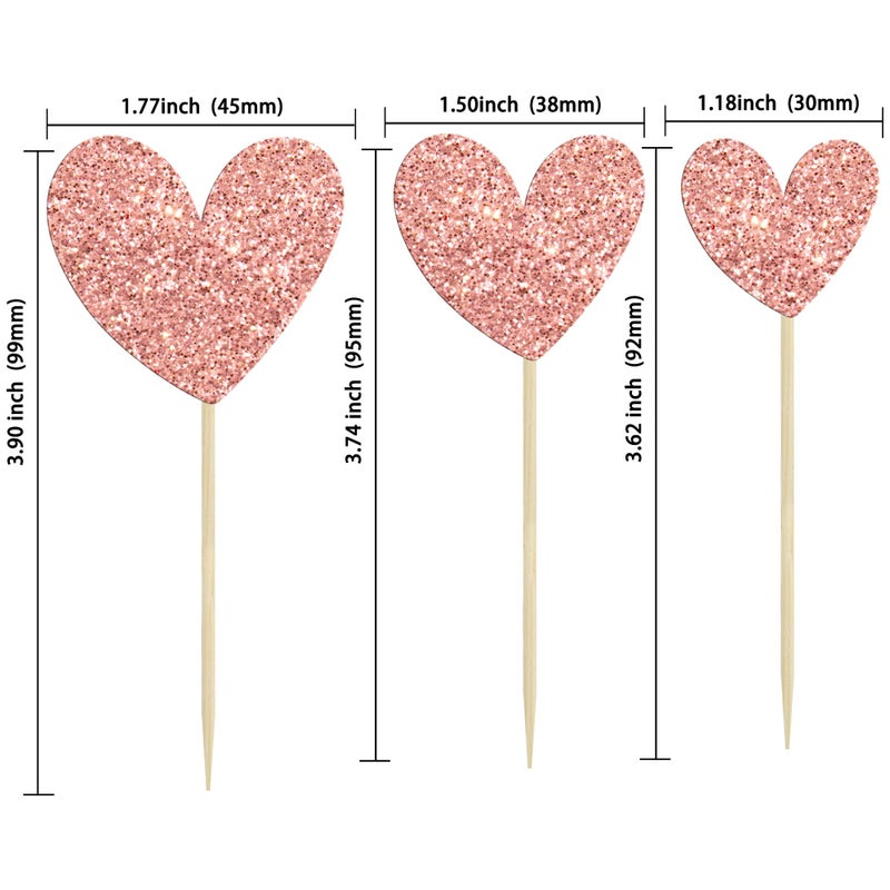 Ephlyn 24Pcs Heart Cupcake Toppers Glitter Love Heart Valentine Cake Pick Decorations for Valentine's Day Theme Wedding Engagement Bridal Shower Birthday Party Supplies Rose Gold - Image 2