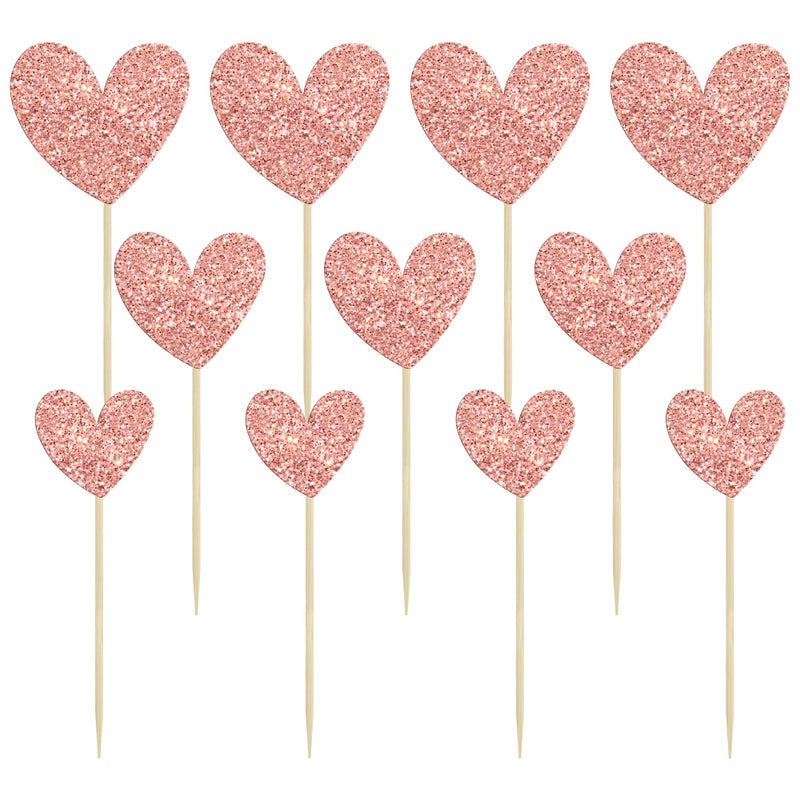 Ephlyn 24Pcs Heart Cupcake Toppers Glitter Love Heart Valentine Cake Pick Decorations for Valentine's Day Theme Wedding Engagement Bridal Shower Birthday Party Supplies Rose Gold - Image 3