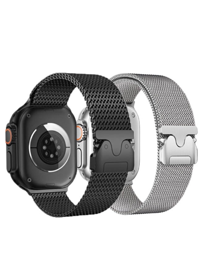 بولوز 2 حزام شبكي من ميلانو، مناسب لحزام ساعة Apple Watch، مناسب لمقاسات 49 مم، 46 مم، 45 مم، 44 مم، 42 مم، مناسب للرجال والنساء. - Image 1