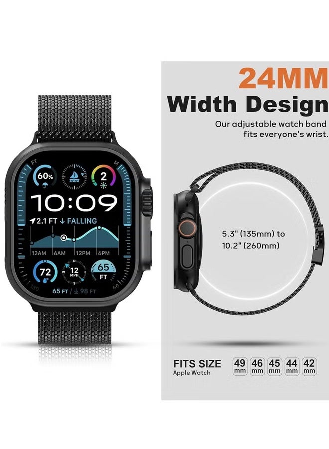 بولوز 2 حزام شبكي من ميلانو، مناسب لحزام ساعة Apple Watch، مناسب لمقاسات 49 مم، 46 مم، 45 مم، 44 مم، 42 مم، مناسب للرجال والنساء. - Image 3