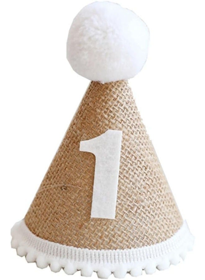 1st Birthday Party Hat, birthday hat, Adjustable Soft Headband, Birthday Decoration Celebration Cone Hats for Celebrations, linen decorative hat, Party Supplies for Baby for Girl and Boy - Image 1