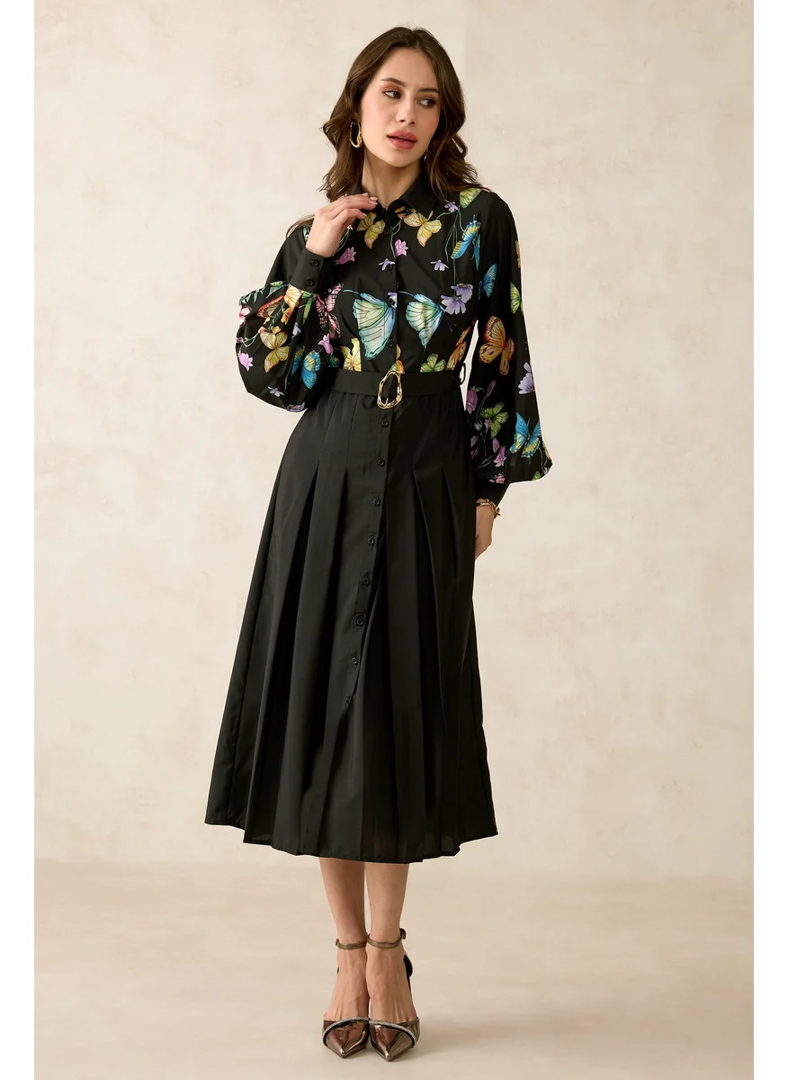 Virgio Virgio Women Floral Printed A-Line Leila Butterfly Midi Buckle Dress