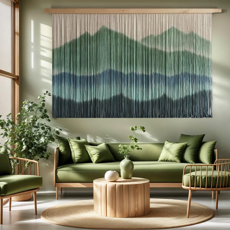 Sdjazl Woven Boho Macrame Wall Hanging Home Decor Tapestry Dip-Dyed Large Modern Handmade Colorful Mountain Landspace for Living room (green) - Image 1