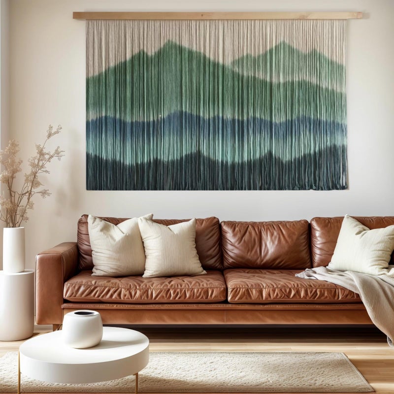 Sdjazl Woven Boho Macrame Wall Hanging Home Decor Tapestry Dip-Dyed Large Modern Handmade Colorful Mountain Landspace for Living room (green) - Image 3