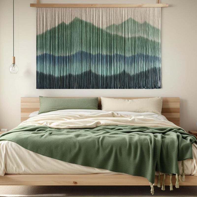 Sdjazl Woven Boho Macrame Wall Hanging Home Decor Tapestry Dip-Dyed Large Modern Handmade Colorful Mountain Landspace for Living room (green) - Image 5