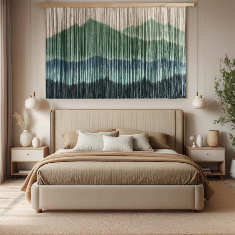 Sdjazl Woven Boho Macrame Wall Hanging Home Decor Tapestry Dip-Dyed Large Modern Handmade Colorful Mountain Landspace for Living room (green) - Image 4