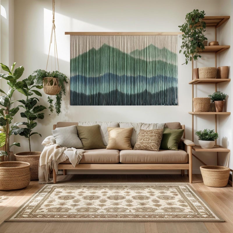 Sdjazl Woven Boho Macrame Wall Hanging Home Decor Tapestry Dip-Dyed Large Modern Handmade Colorful Mountain Landspace for Living room (green) - Image 2