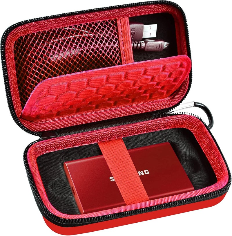 PAIYULE Case Compatible with Samsung T7/ T7 Touch Portable SSD 1TB 2TB 500GB USB 3.2 External Solid State Drive, Travel Carrying Storage Organizer Fits for USB Cables and More Accessories (Red) - Image 1