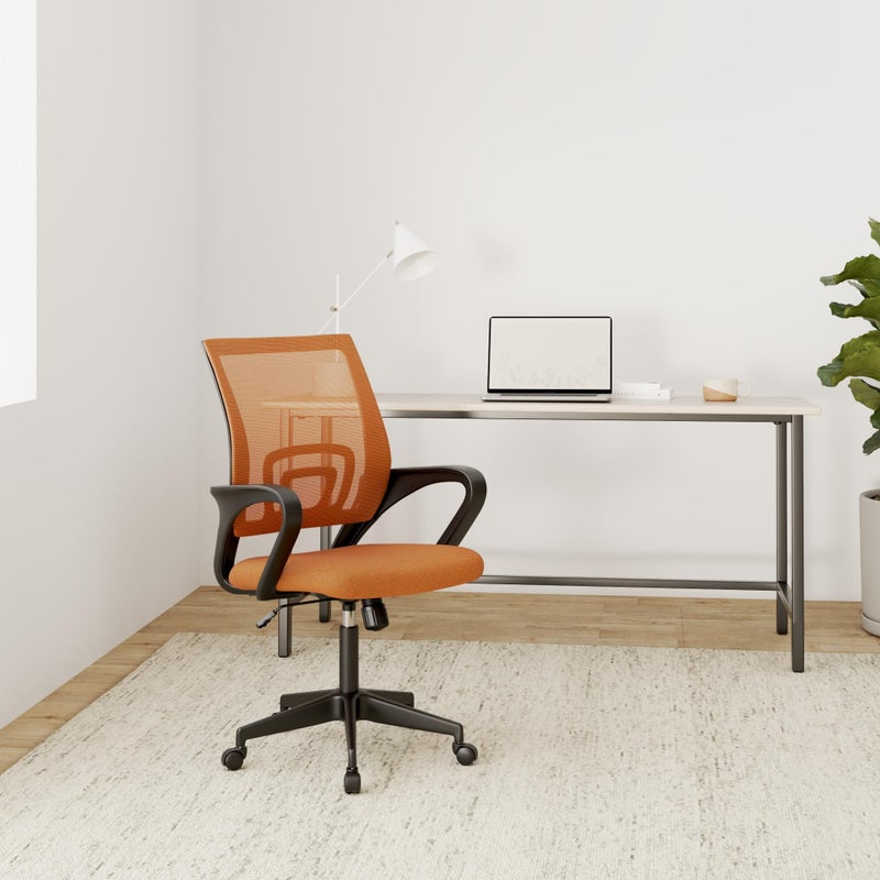 BestOffice | Ergonomic Office Chair | Mid-Back Swivel Desk Chair | Breathable Backrest & Lumbar Support | Adjustable Height | Sponge Seat | Rolling Wheels | Orange | for Adults & Women - Image 2