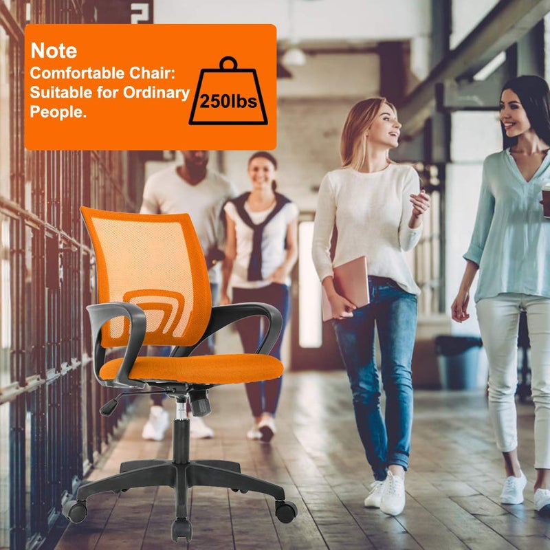 BestOffice | Ergonomic Office Chair | Mid-Back Swivel Desk Chair | Breathable Backrest & Lumbar Support | Adjustable Height | Sponge Seat | Rolling Wheels | Orange | for Adults & Women - Image 4