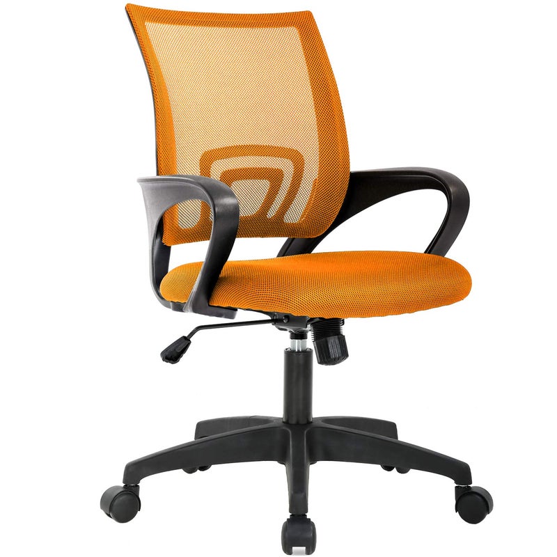 BestOffice | Ergonomic Office Chair | Mid-Back Swivel Desk Chair | Breathable Backrest & Lumbar Support | Adjustable Height | Sponge Seat | Rolling Wheels | Orange | for Adults & Women - Image 1