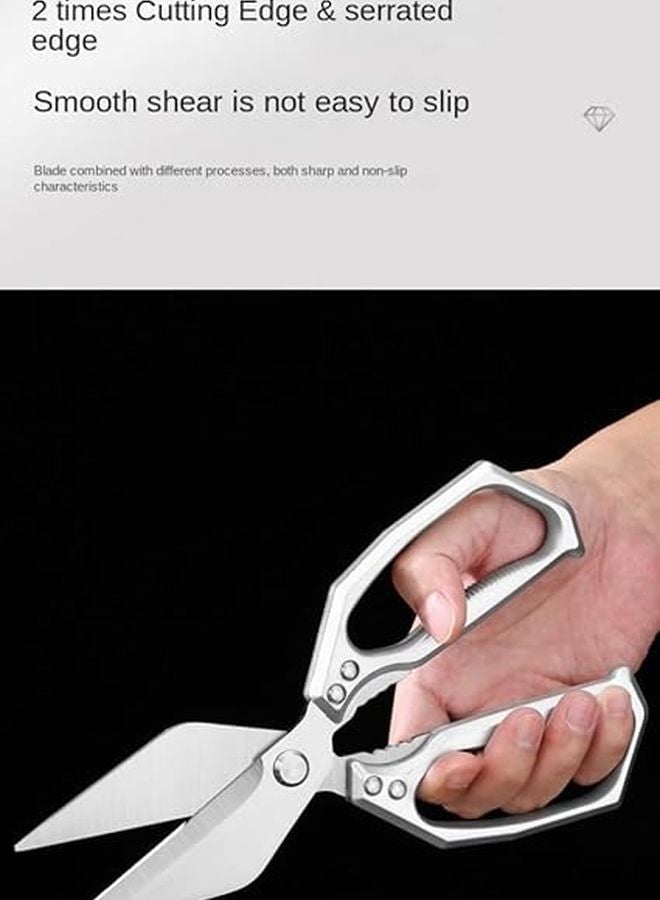 Heavy Duty Kitchen Scissors Silver Professional Stainless Steel For Cutting Chicken Bones Fish Bones Lobster Shells - Image 5
