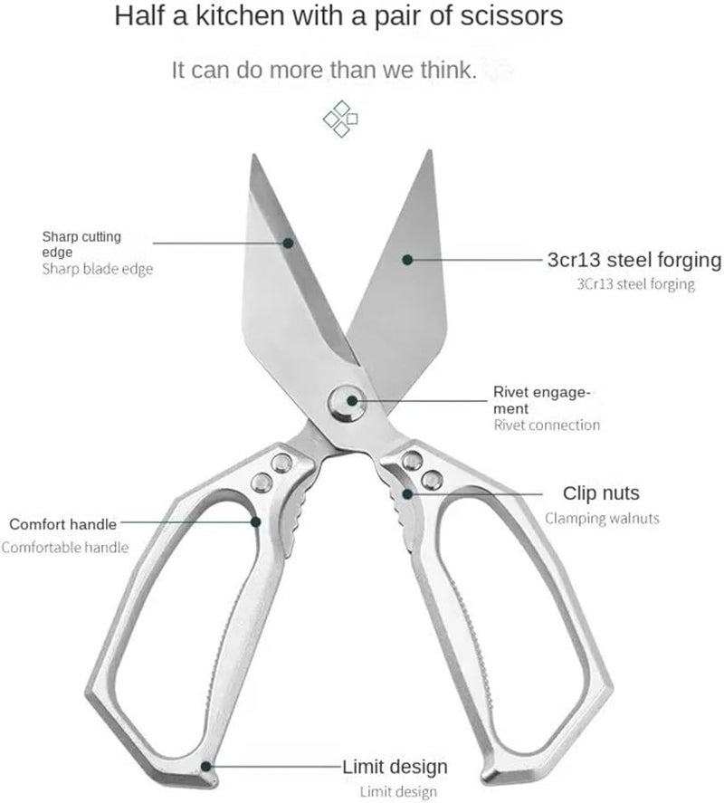 Heavy Duty Kitchen Scissors Silver Professional Stainless Steel For Cutting Chicken Bones Fish Bones Lobster Shells - Image 3