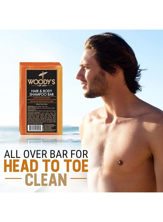 Woody's شامبو للشعر والجسم للرجال 2 في 1، صابون متعدد الأغراض للشعر والوجه والجسم، 8 أونصة، قطعة واحدة - Image 4