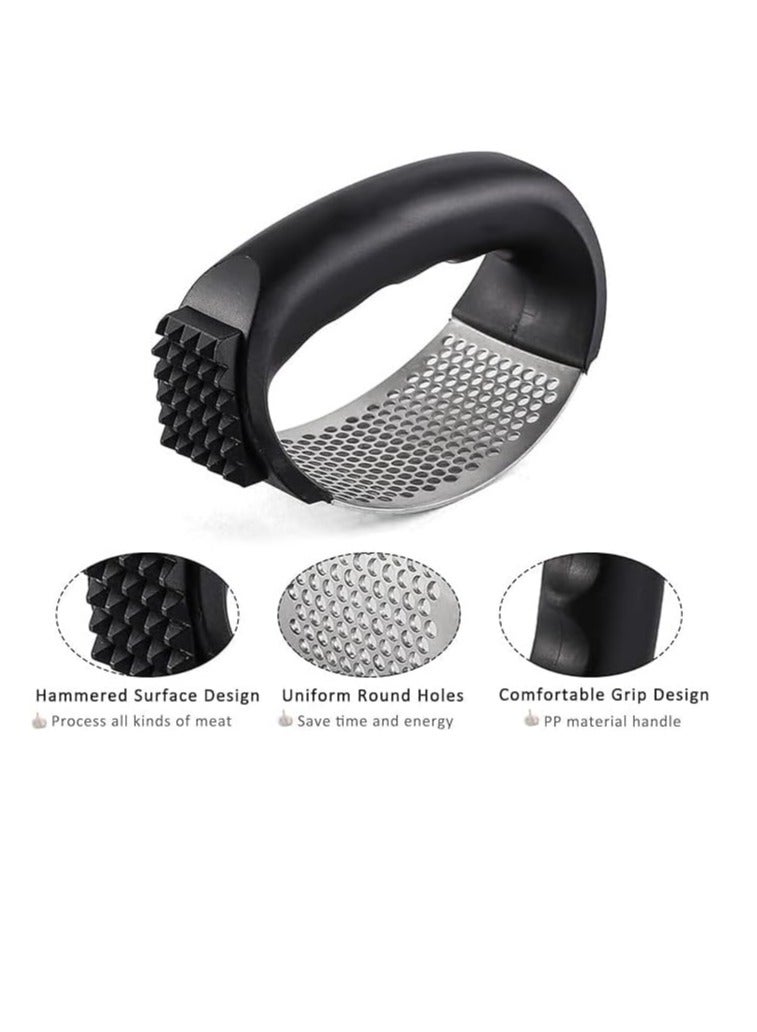 مكبس الثوم على شكل قوس من الفولاذ المقاوم للصدأ، مطحنة يدوية متينة، تصميم هزاز، أداة مطبخ مفيدة للطهي بدون عناء - Image 3