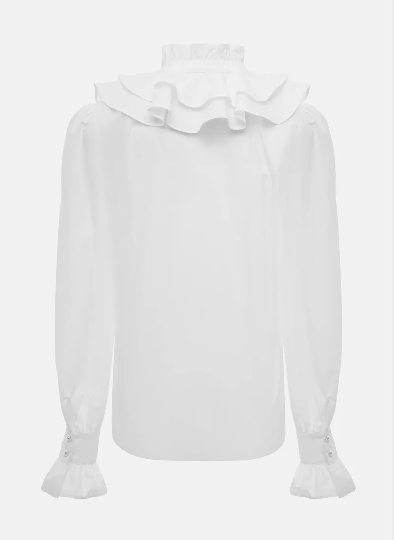 Lichi Straight blouse with ruffle at the collar