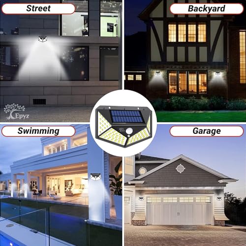 Epyz ABS Plastic Solar Light Outdoor Waterproof Motion Sensor Lights Wall Night Light With 2 Modes For Fence Garage Yard Step Stair [ White Light,Pack Of 1, 100LED ] - Image 5
